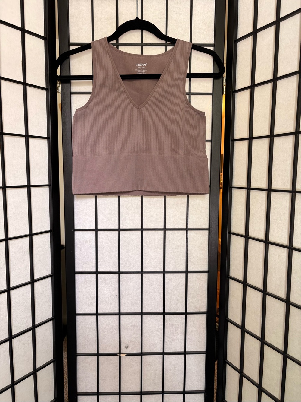 Jo & Co V-Neck Ribbed Crop Top in Mauve